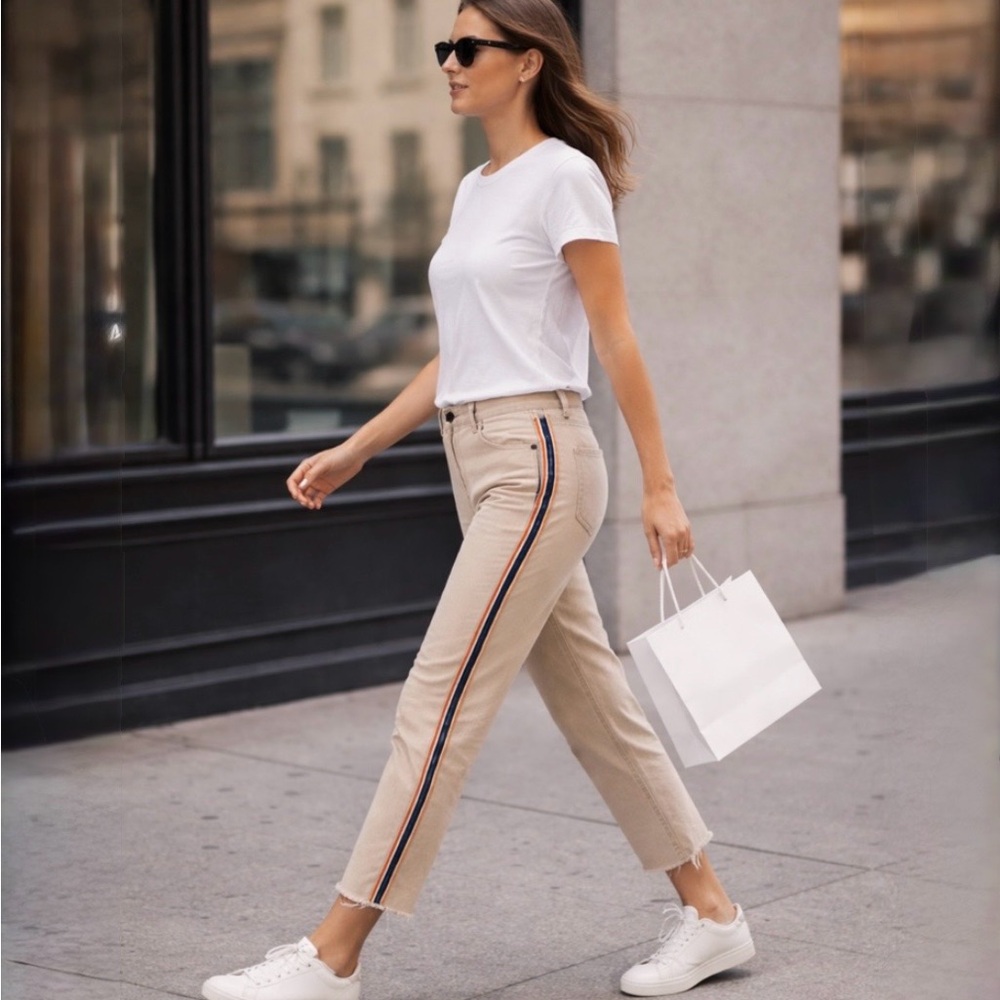 ♨️Nili Lotan East Hampton Twill Pants Side Stripe Cropped Ankle Tailored~2🧡